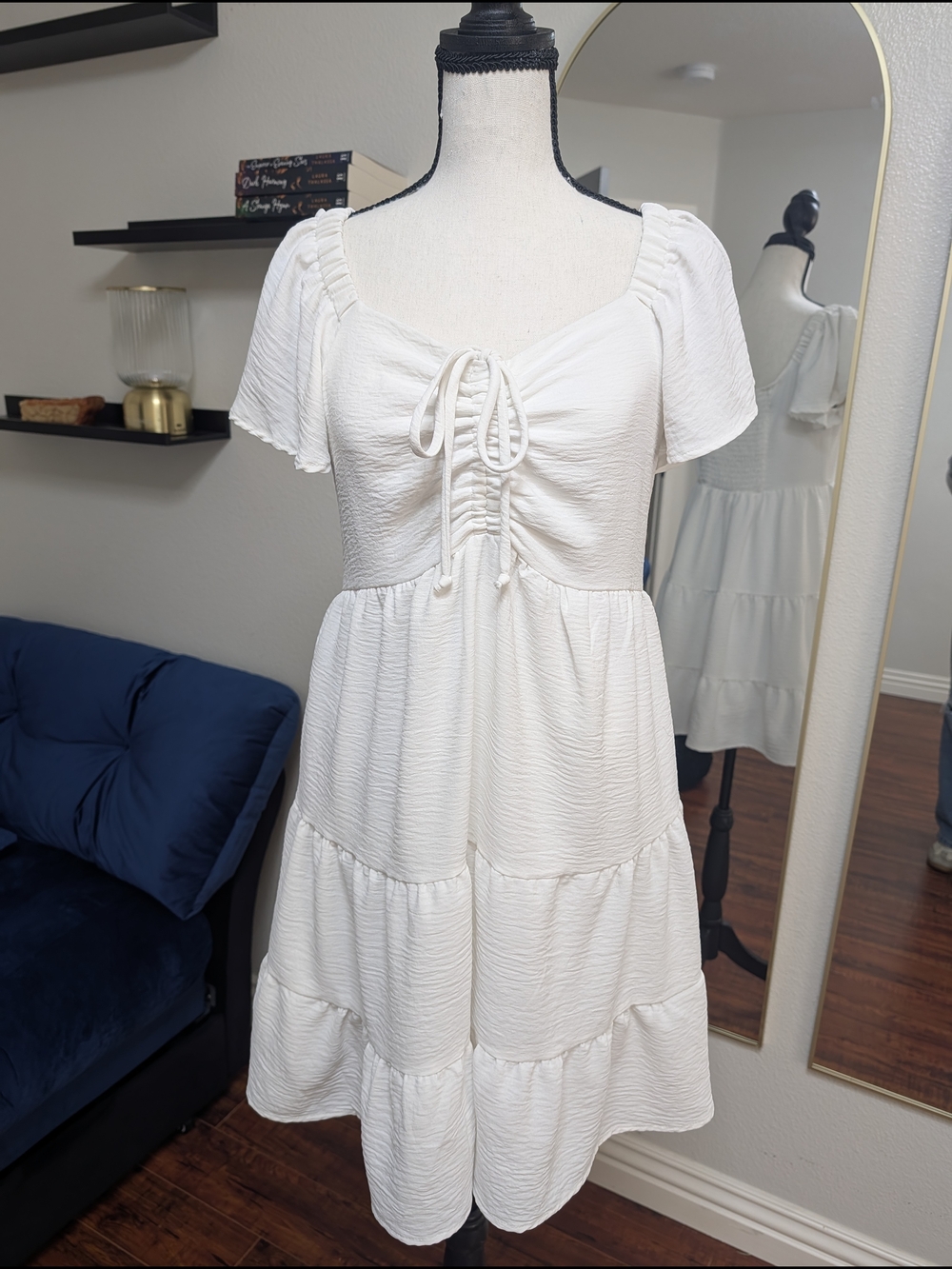 Casual White Tiered Tie-Front Mini Dress